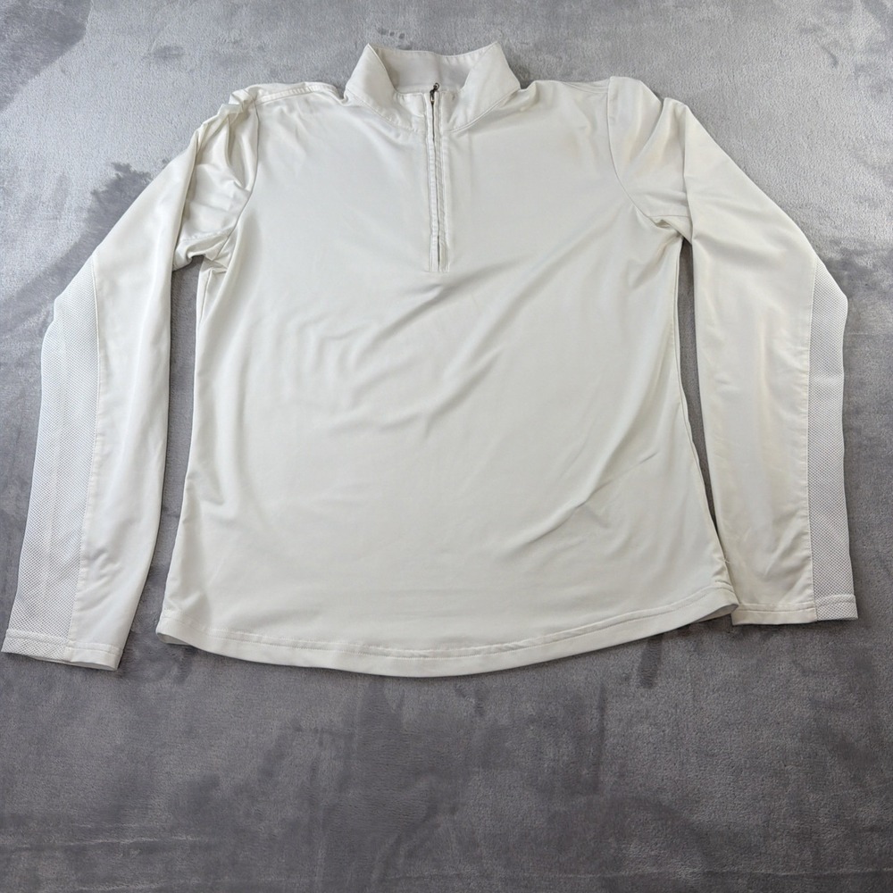 SanSoleil Women M White UPF 50 Golf Shirt Long Sleeve 1/4 Zip Mesh Sun Top